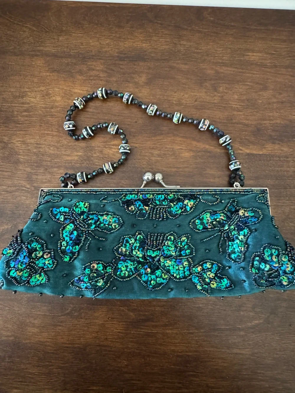 Bisou Bisou Teal Beaded Butterfly Clutch Handbag